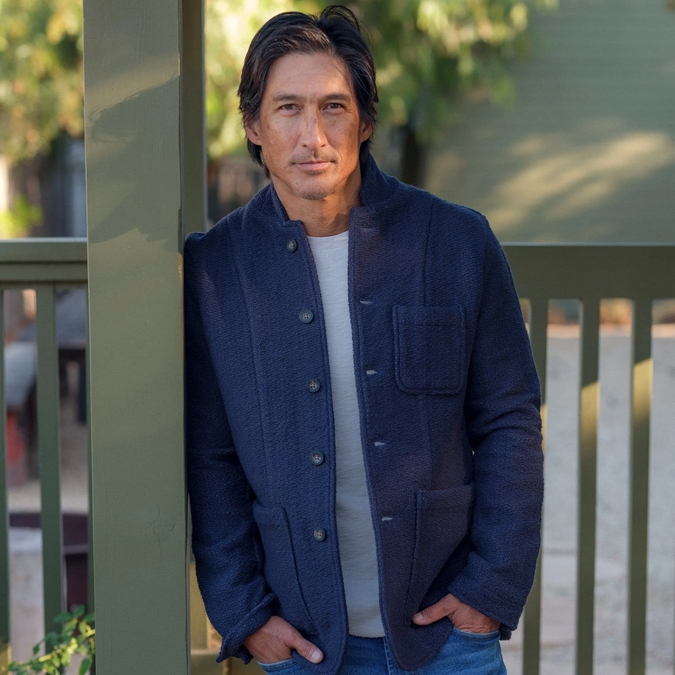 Rope Weave Artisanal Jacket - Navy Abrasion Resistant Surface