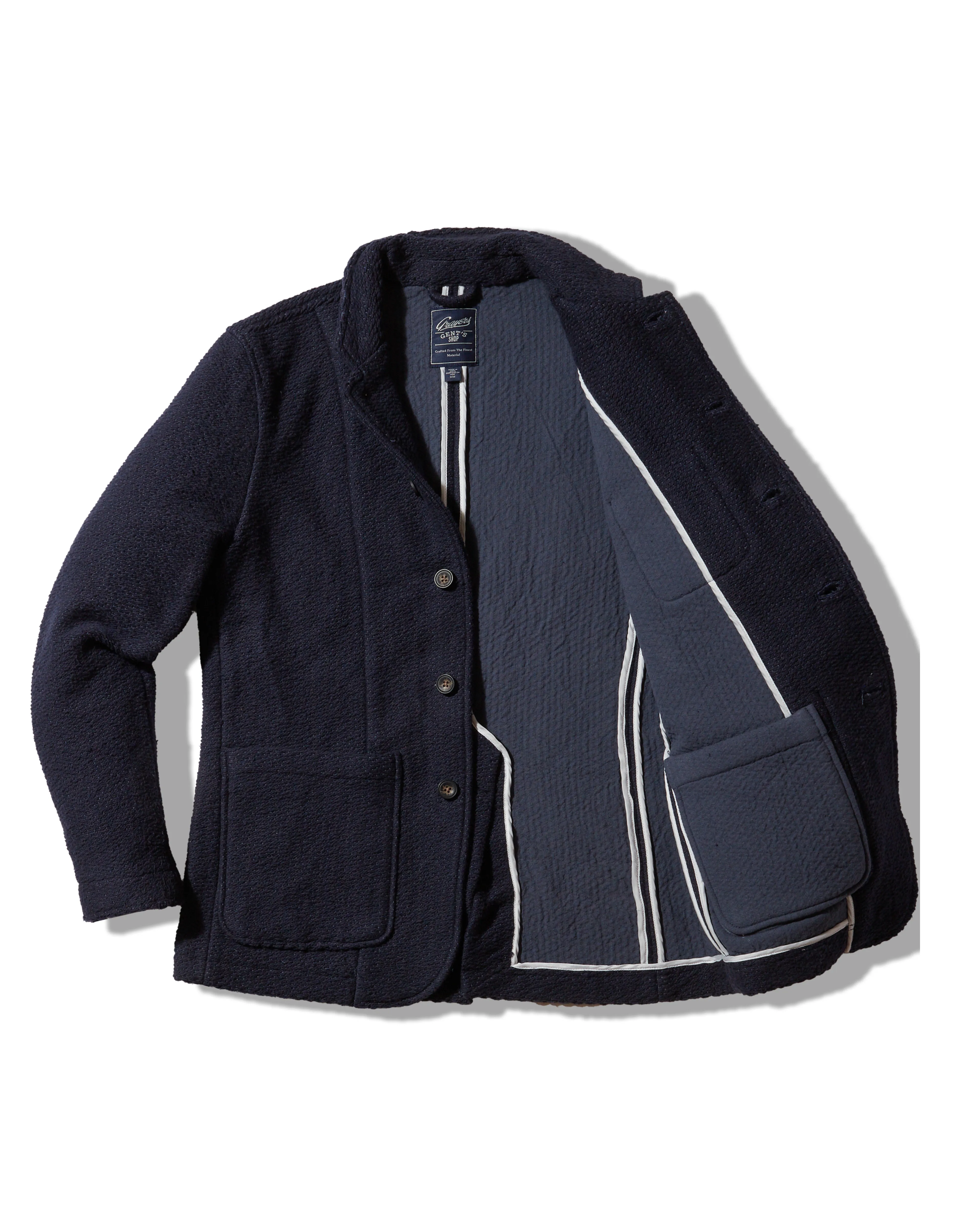 Rope Weave Artisanal Jacket - Navy Mesh Ventilation Panels Transitional City Fit