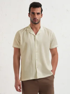 Stylish accessories Men's Beige Cuban Collar Relaxed Fit Shirt