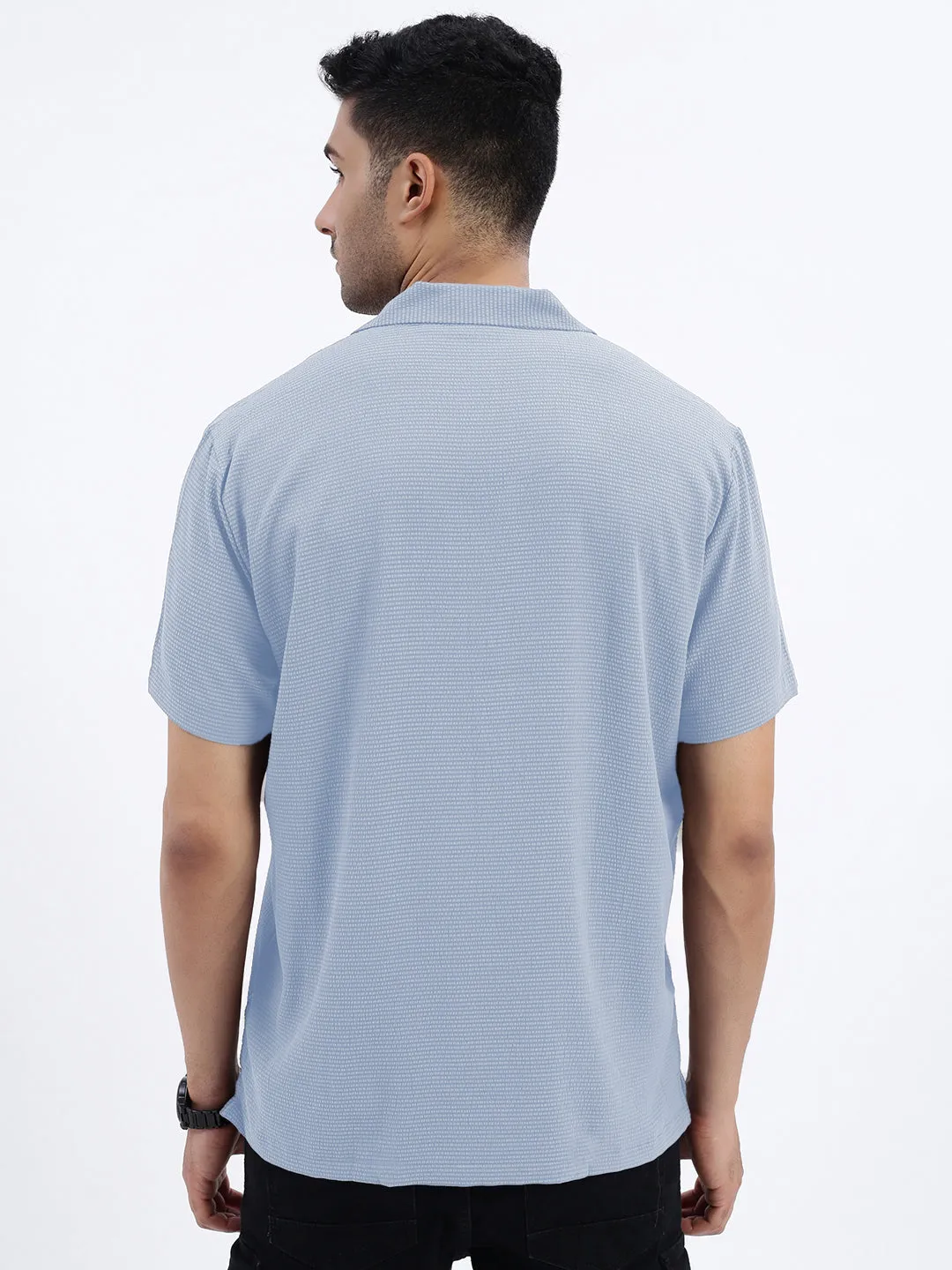 Island Vibe Men's Blue Cuban Collar Relaxed Fit Shirt