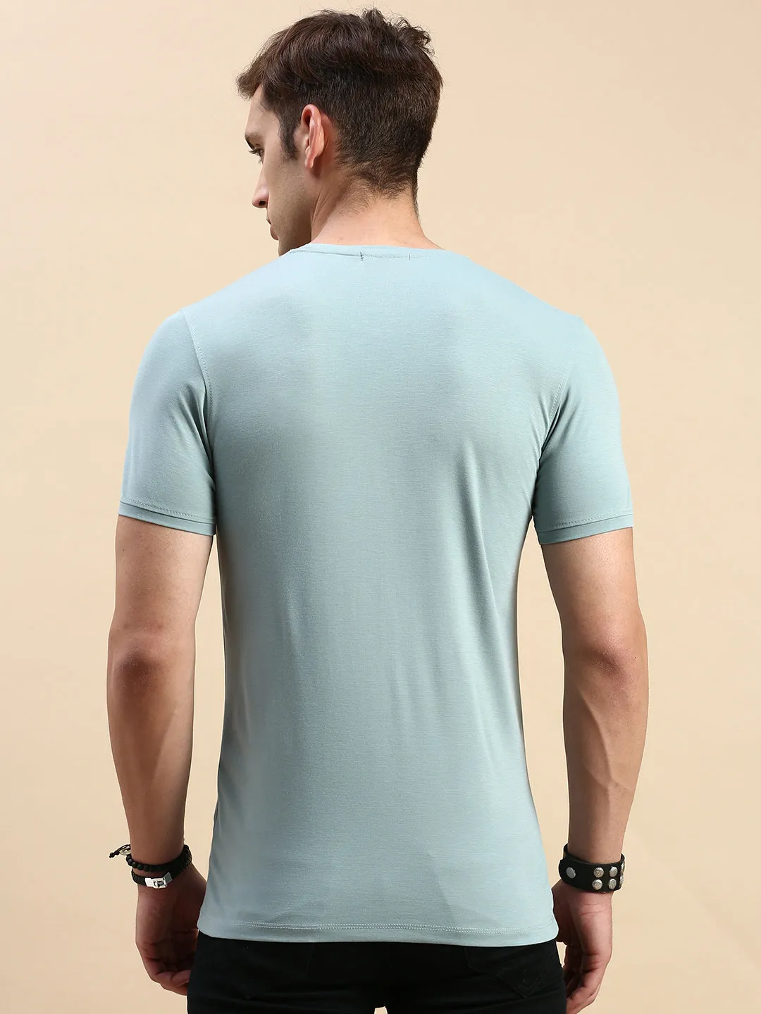 Core Sporty Trendy Essentials Men's Sea Green Typography Printed Slim Fit T-shirt