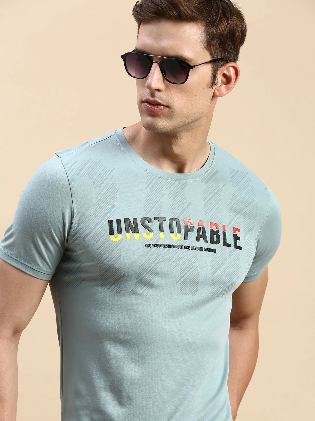 Classic Active Men's Sea Green Typography Printed Slim Fit T-shirt