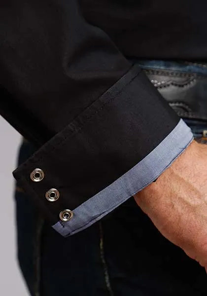 Stetson Men's Classic Solid Snap Poplin Shirt in Black Microfiber texture UltraSoftBrushedInterior