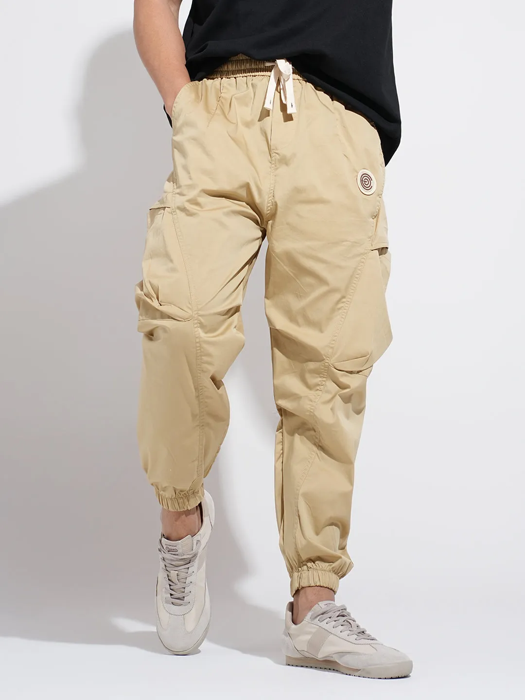 Modern Cut Stretch waistband Men's Beige Relaxed Fit Joggers