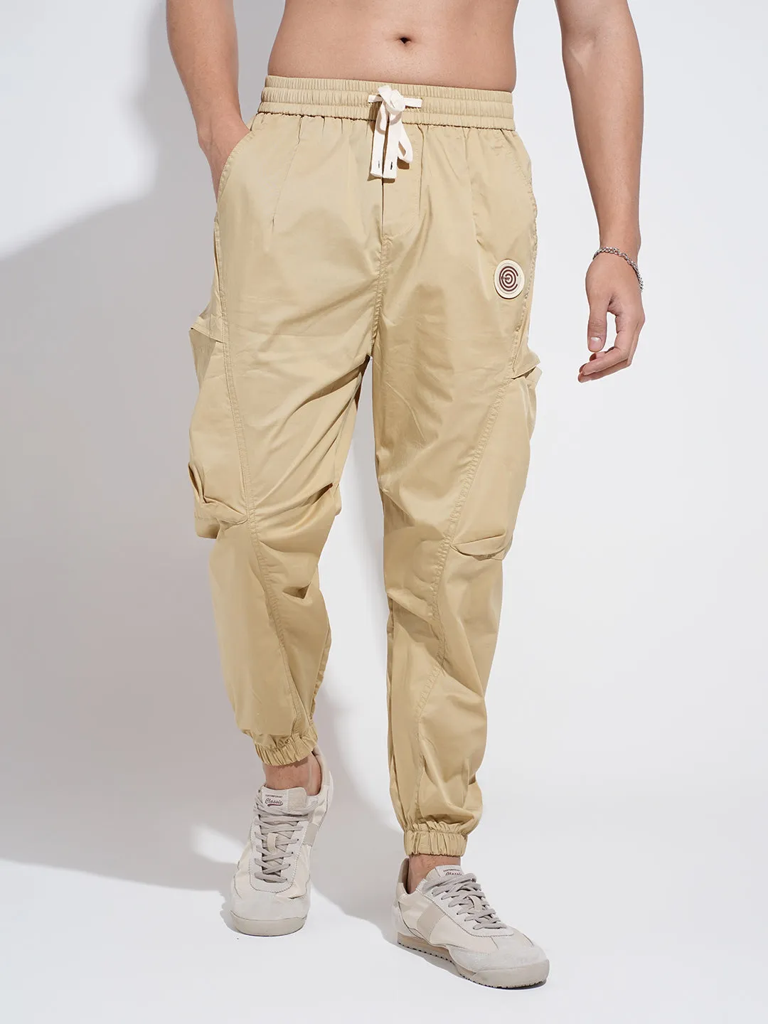 Men's Beige Relaxed Fit Joggers Breathable Comfort Design