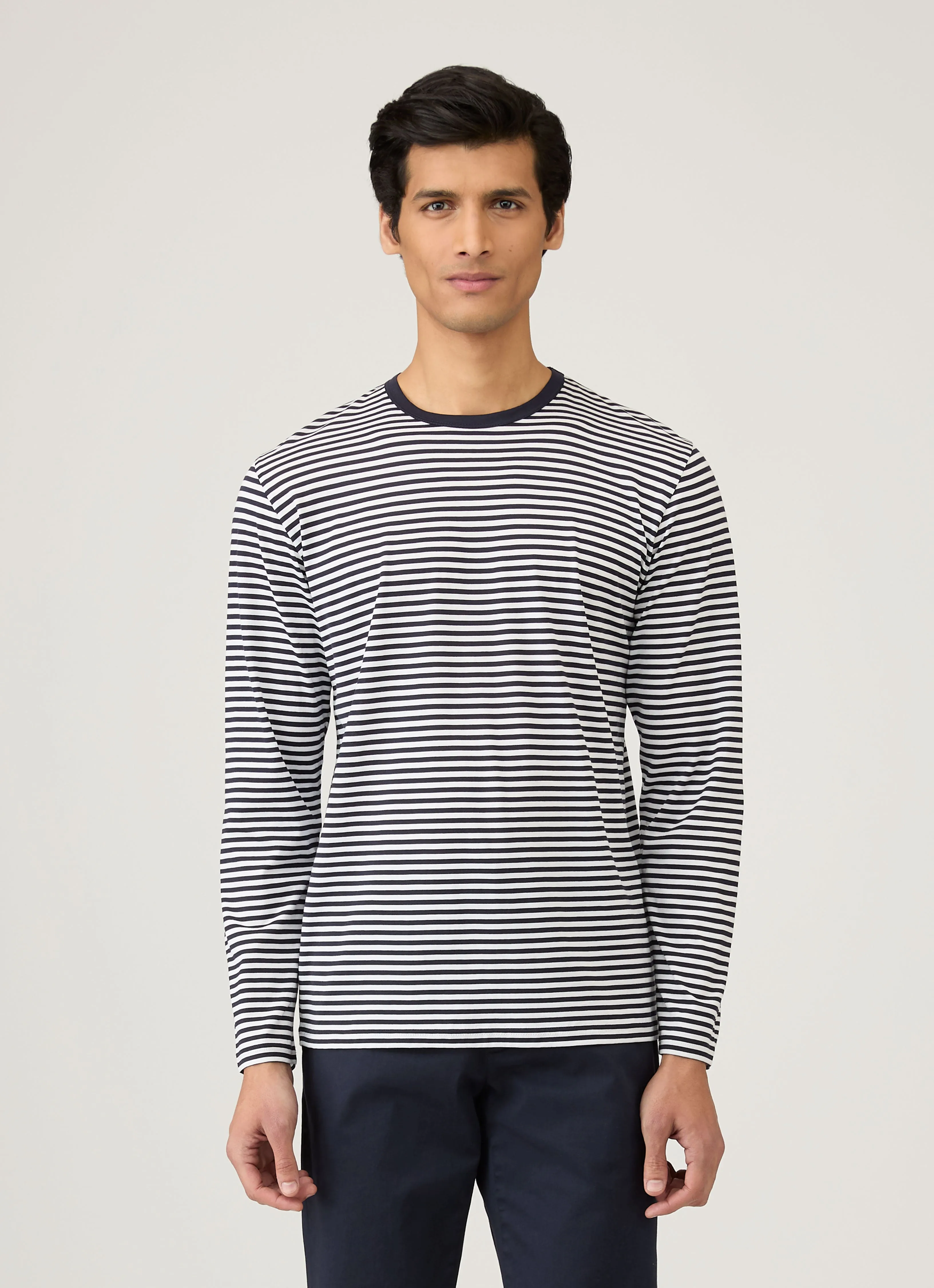 Sporty Flex Men's Classic Long Sleeve T-shirt in Navy/White English Stripe