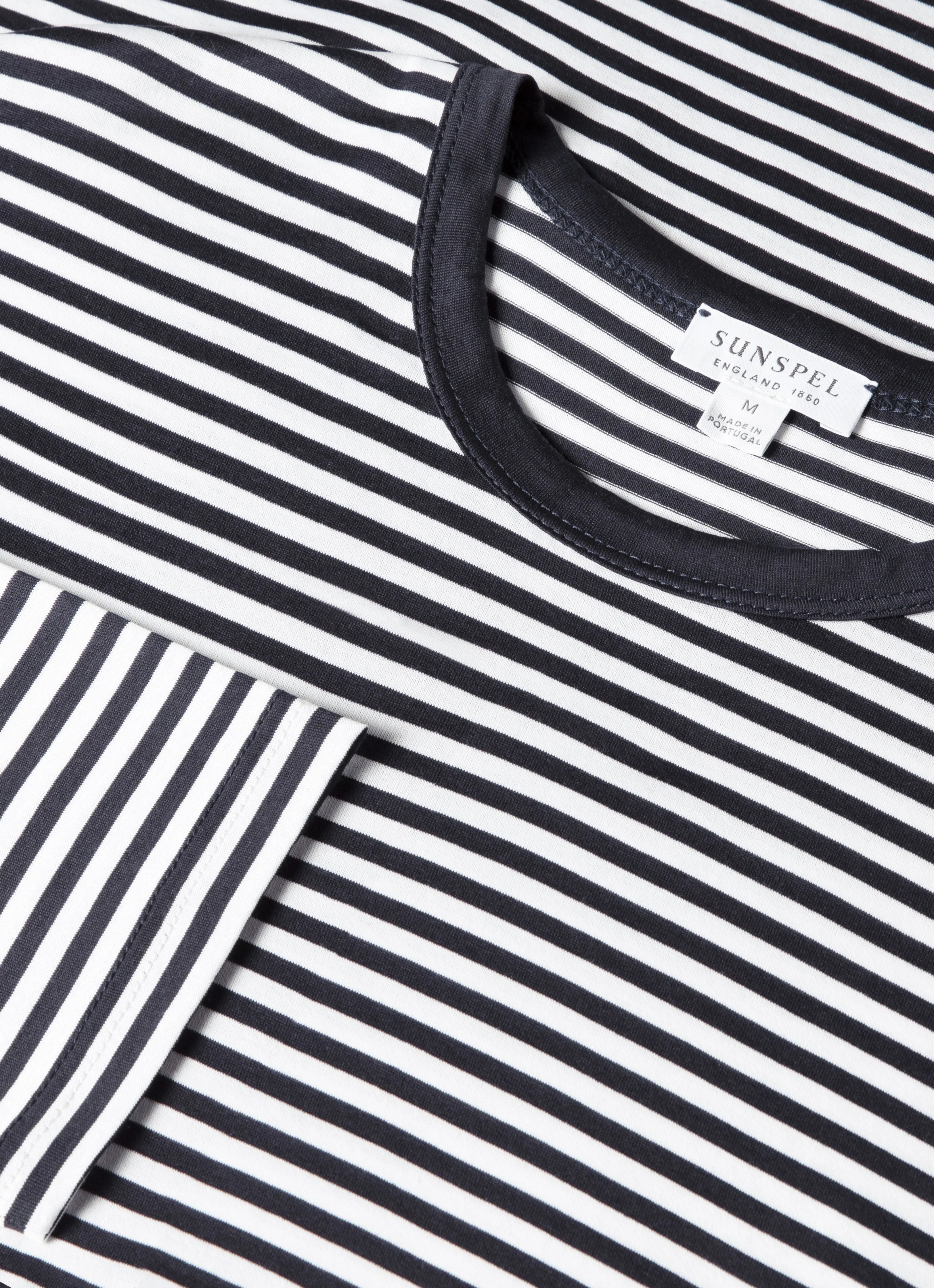 Breezy Comfort Men's Classic Long Sleeve T-shirt in Navy/White English Stripe