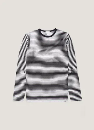 Men's Classic Long Sleeve T-shirt in Navy/White English Stripe Trendy Tops