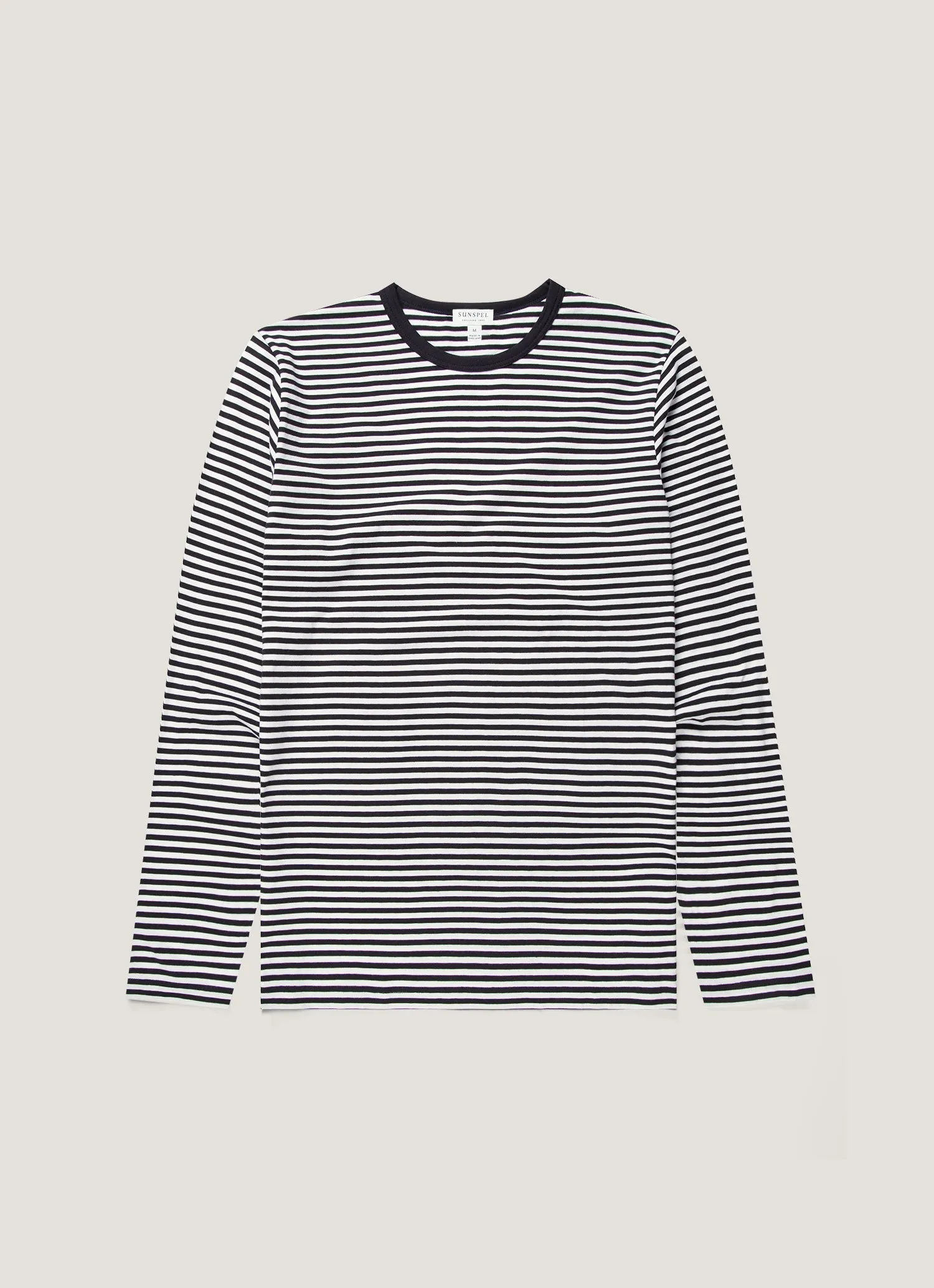 Men's Classic Long Sleeve T-shirt in Navy/White English Stripe Trendy Tops