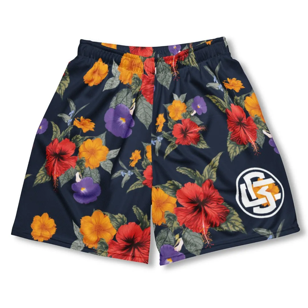 Style Basic Basketball Floral Mesh Shorts