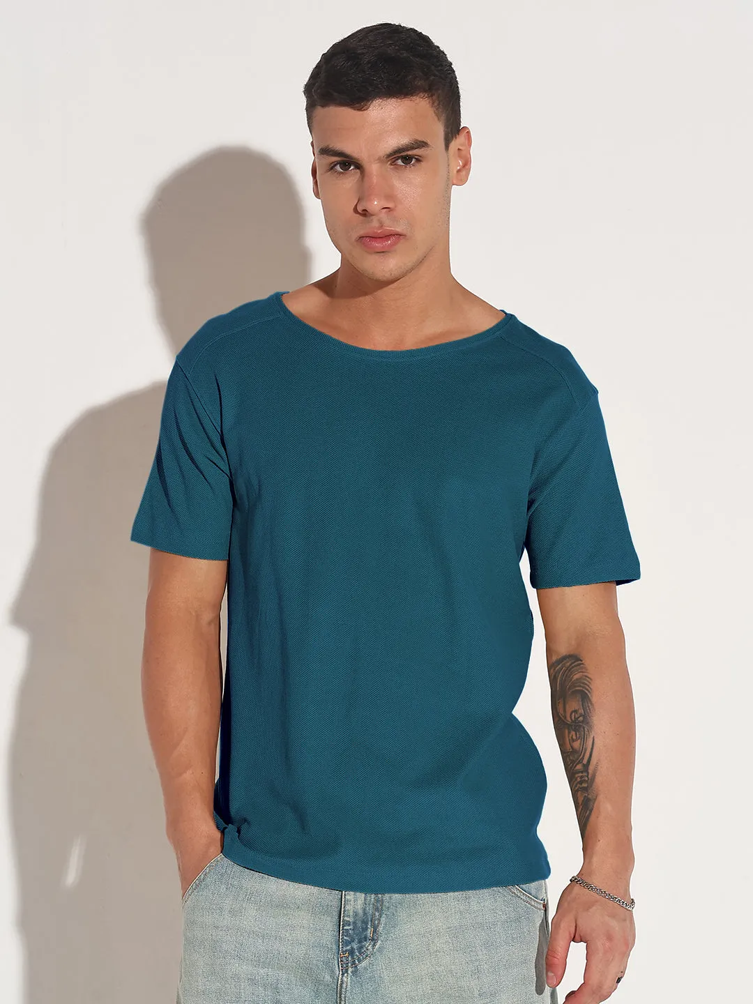 Joy Mood Men's Blue Round Neck Regular Fit T-Shirt