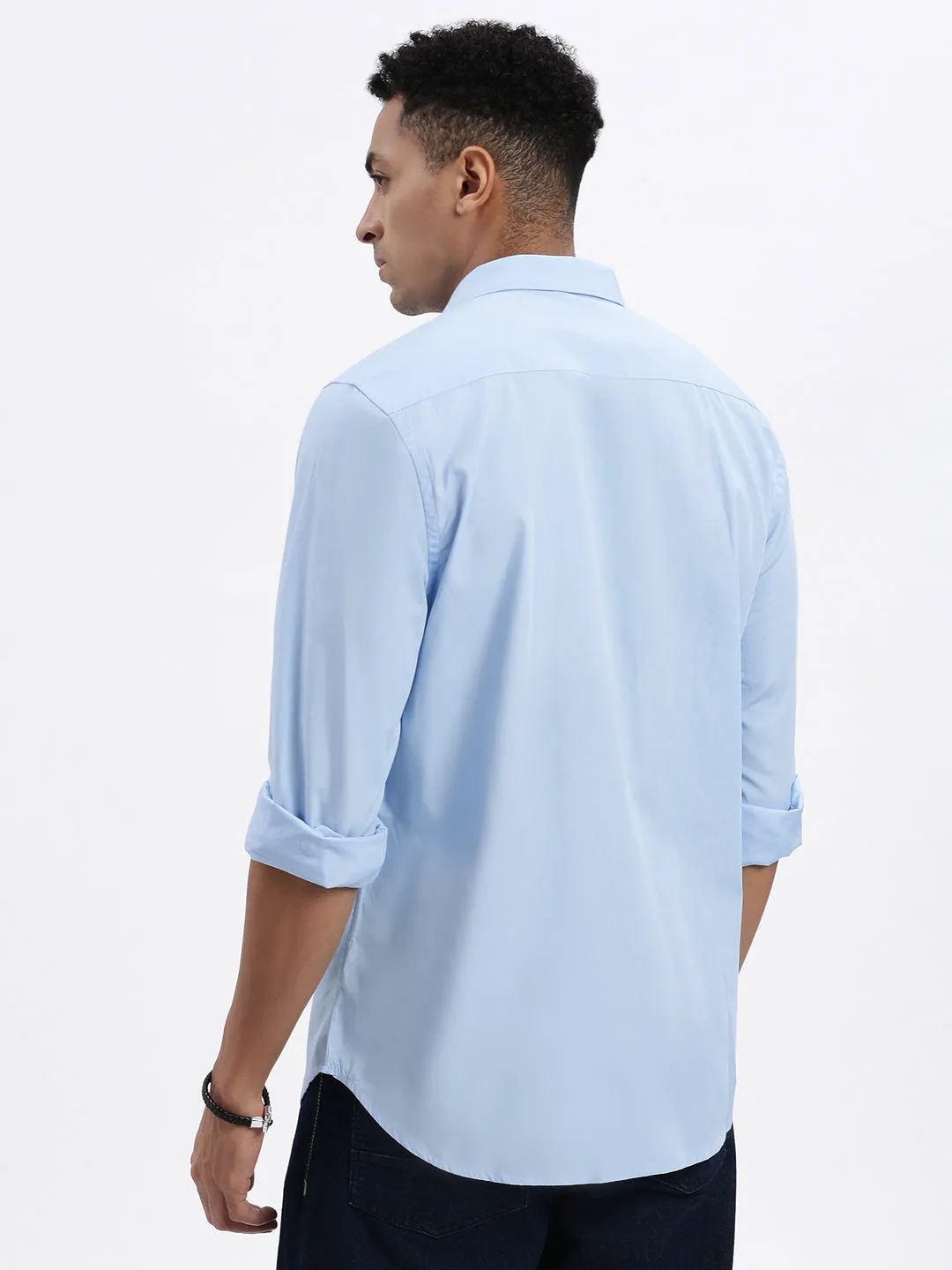 Virtual Mode Men's Blue Solid Slim Fit Formal Shirt