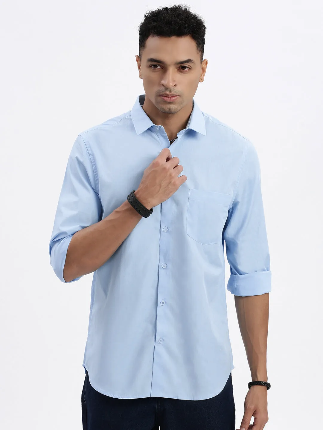 Active Gear Men's Blue Solid Slim Fit Formal Shirt