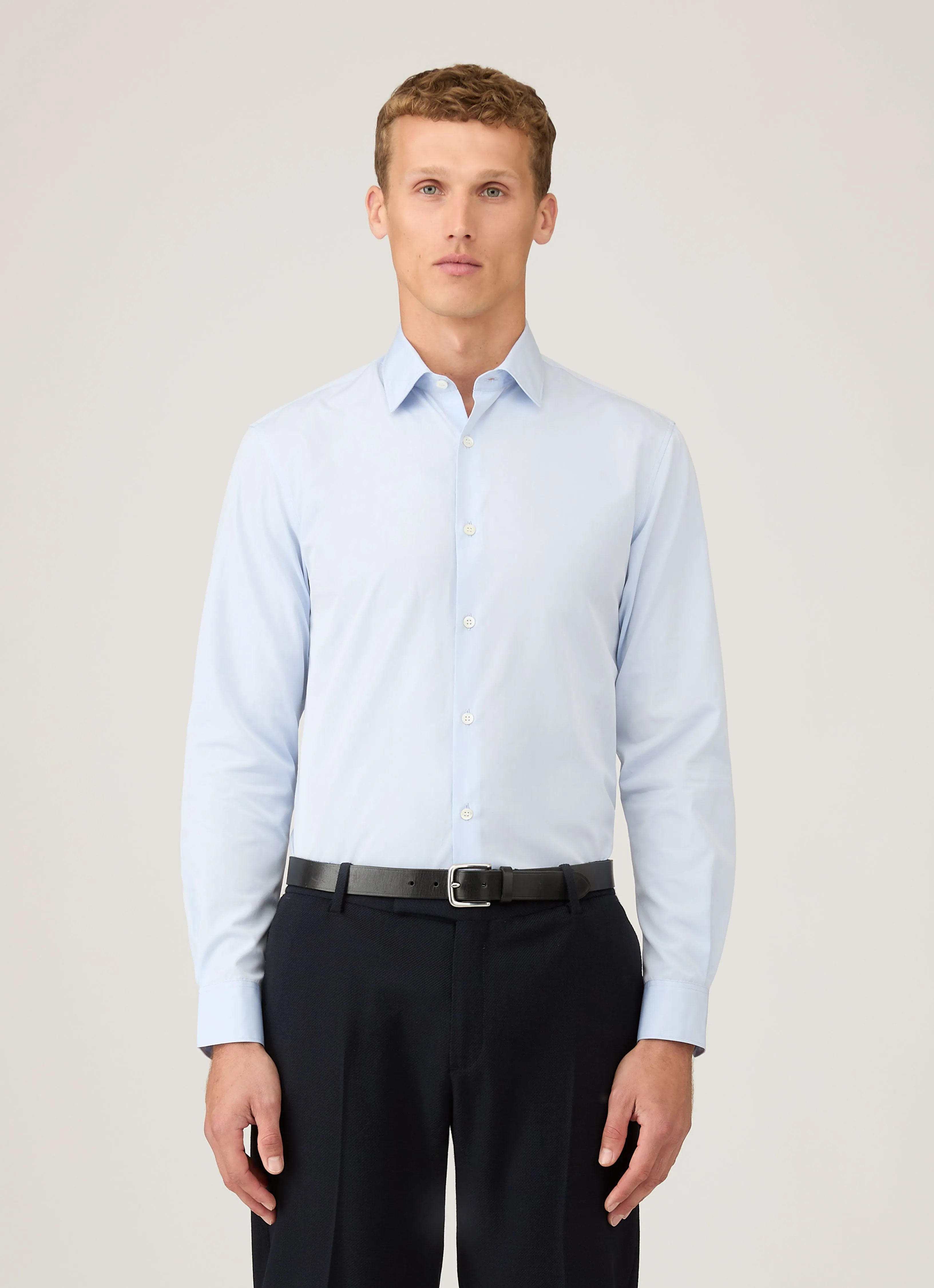 Comfortable texture Anti Pilling Fabric Men's Sea Island Cotton Shirt in Light Blue