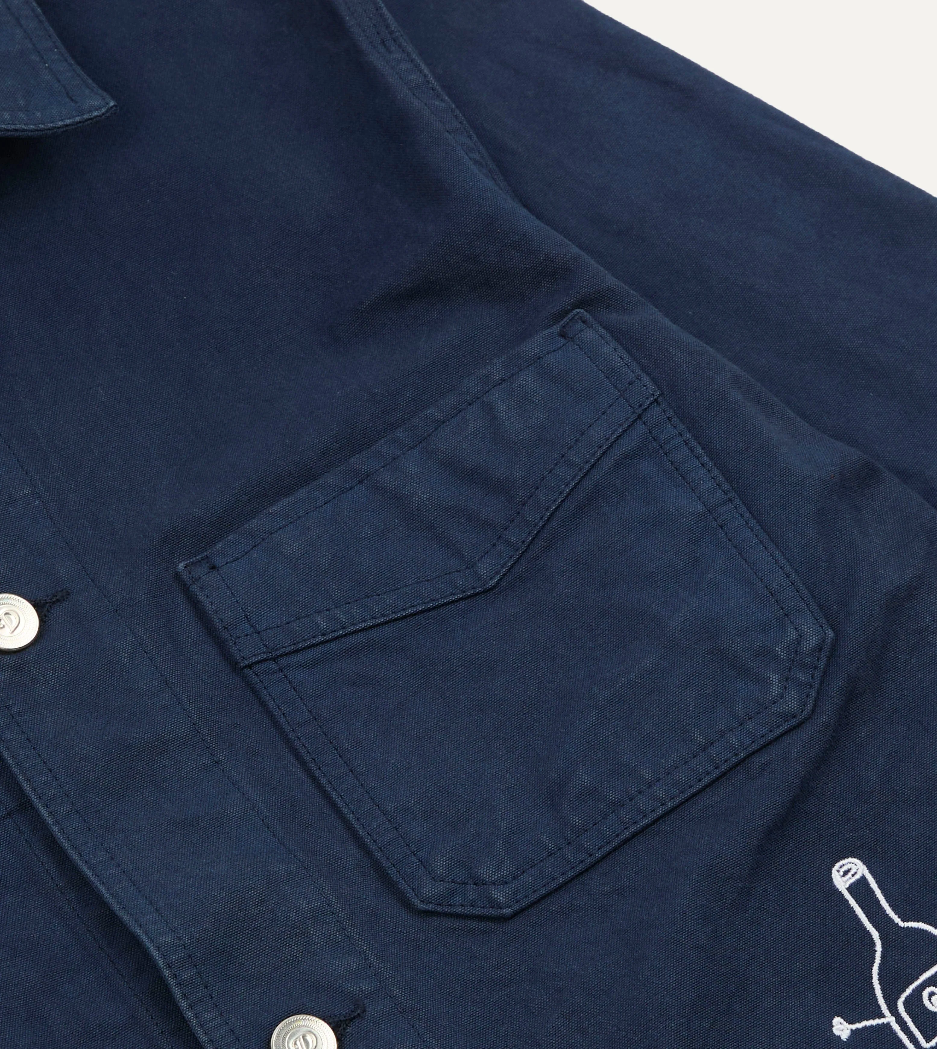 Sun Protective Fabric Kennedy by Drake??s Navy Cotton Duck Canvas Five-Pocket Chore Jacket