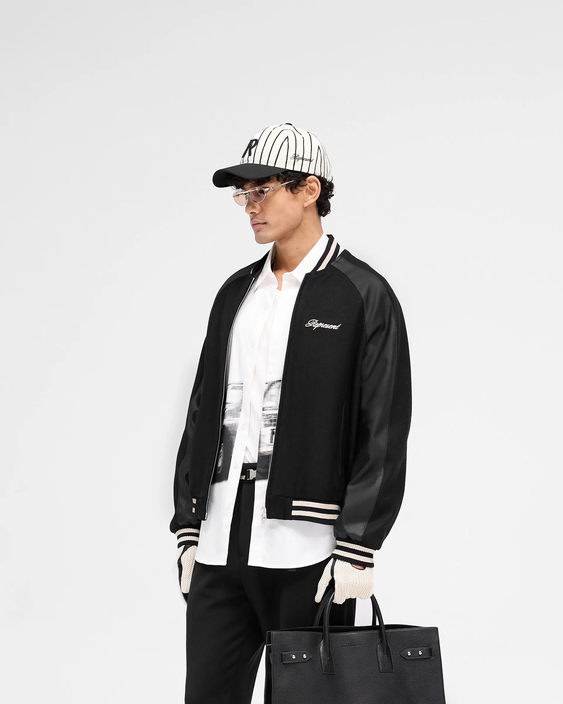 Stripe Look Raglan Varsity Jacket - Black