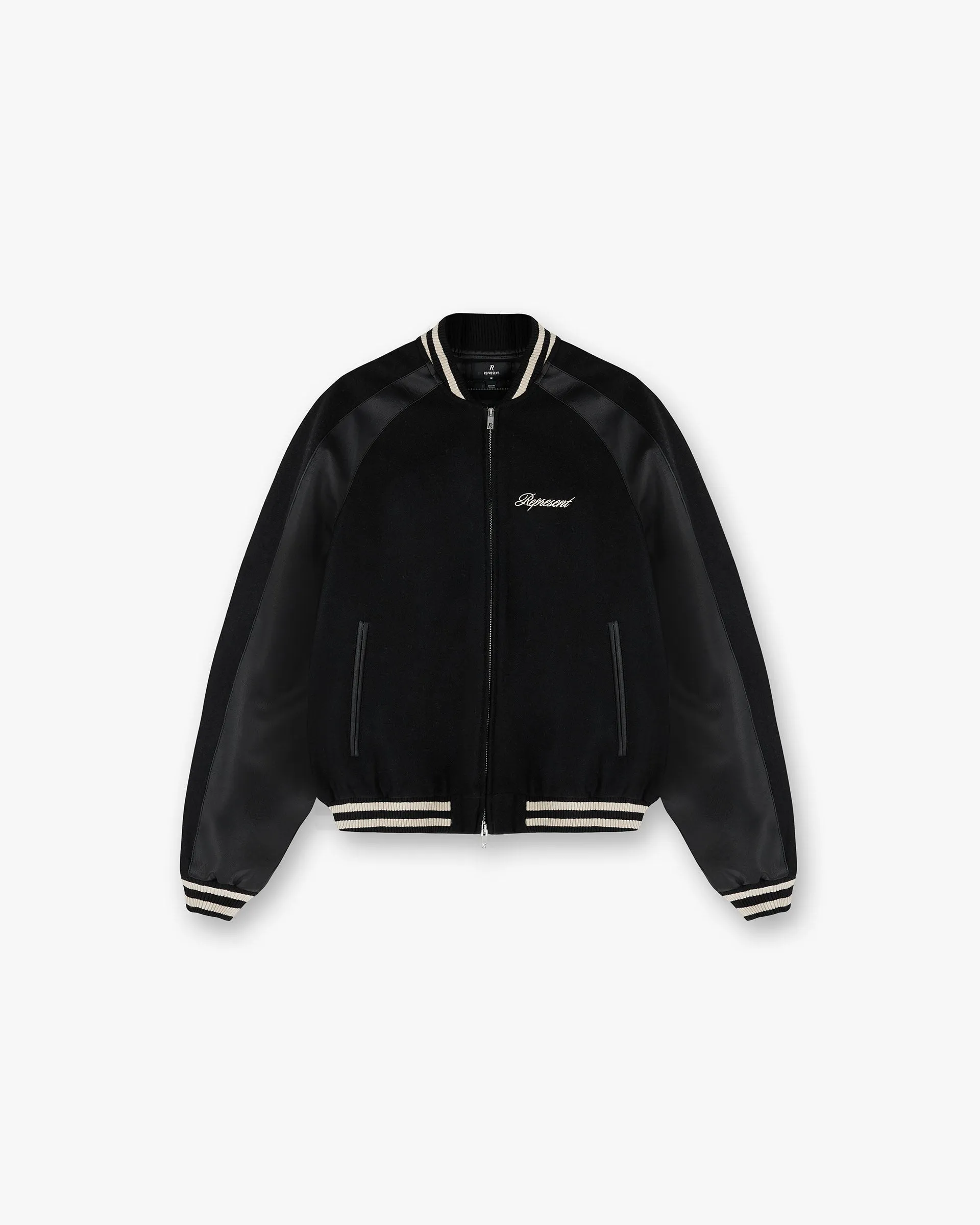 Pocket Details Raglan Varsity Jacket - Black