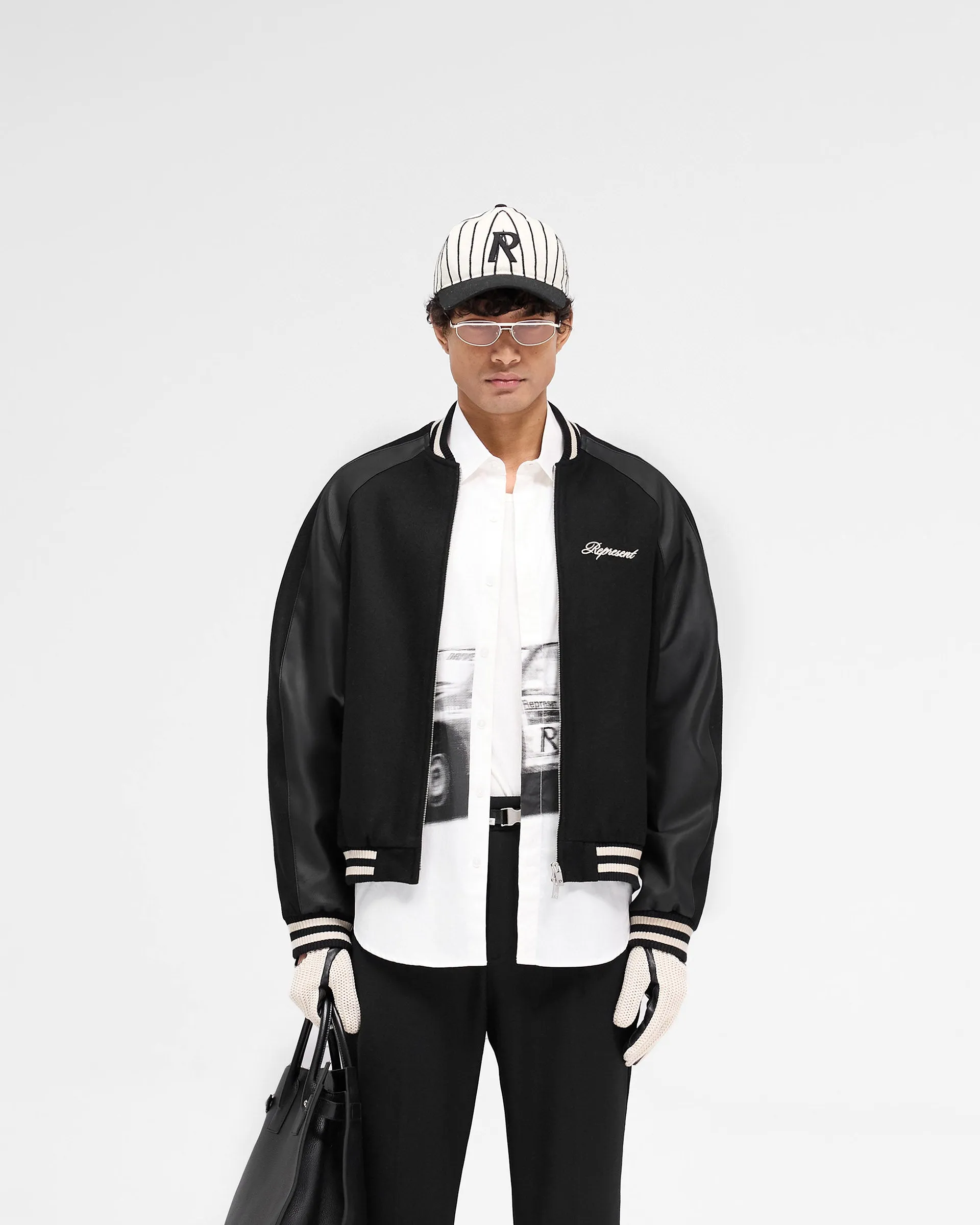 Pre Shrunk Cotton Blend AbrasionResistant Surface Raglan Varsity Jacket - Black