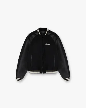 Pocket Details Raglan Varsity Jacket - Black
