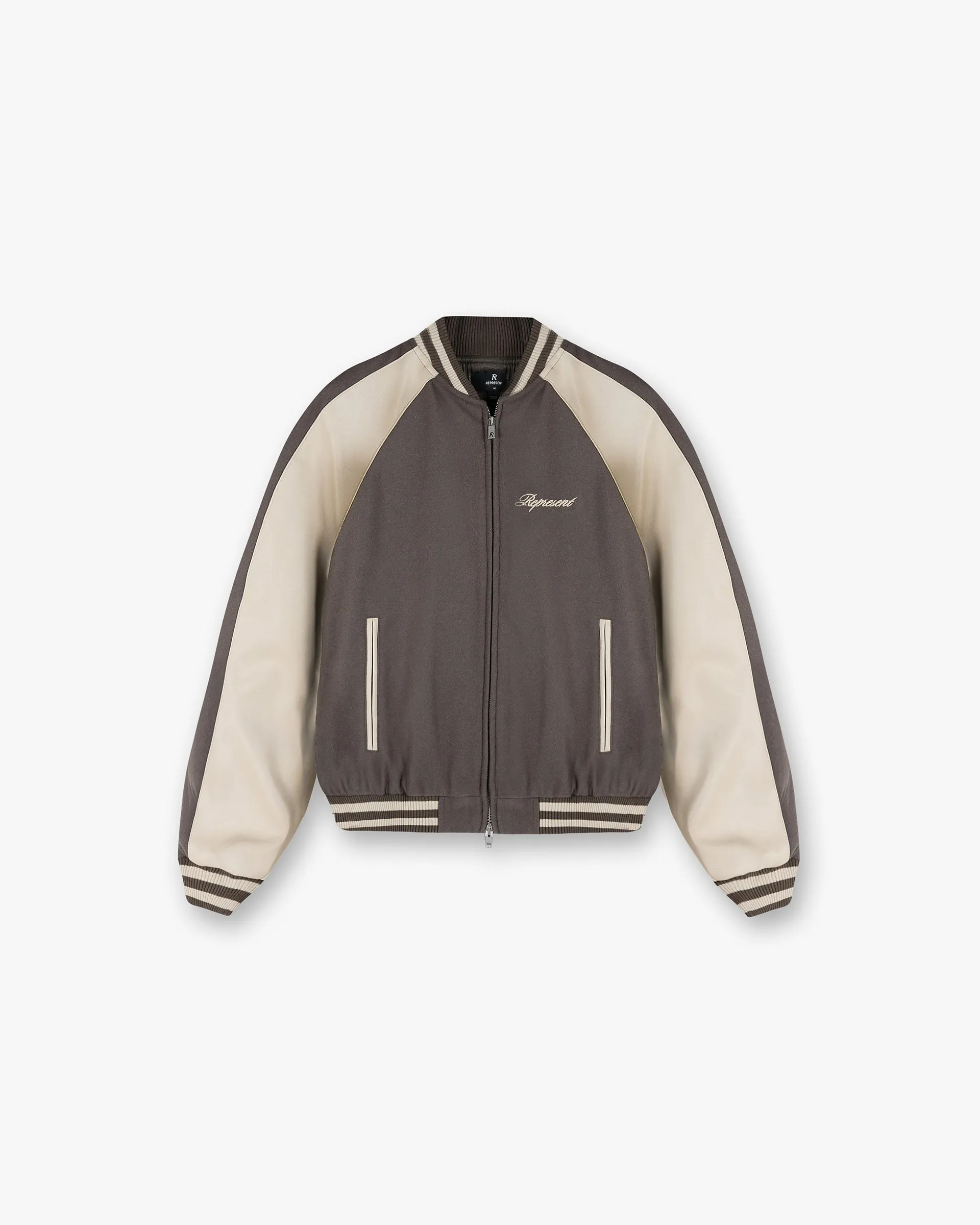 Raglan Varsity Jacket - Stone Reflective Safety Accents