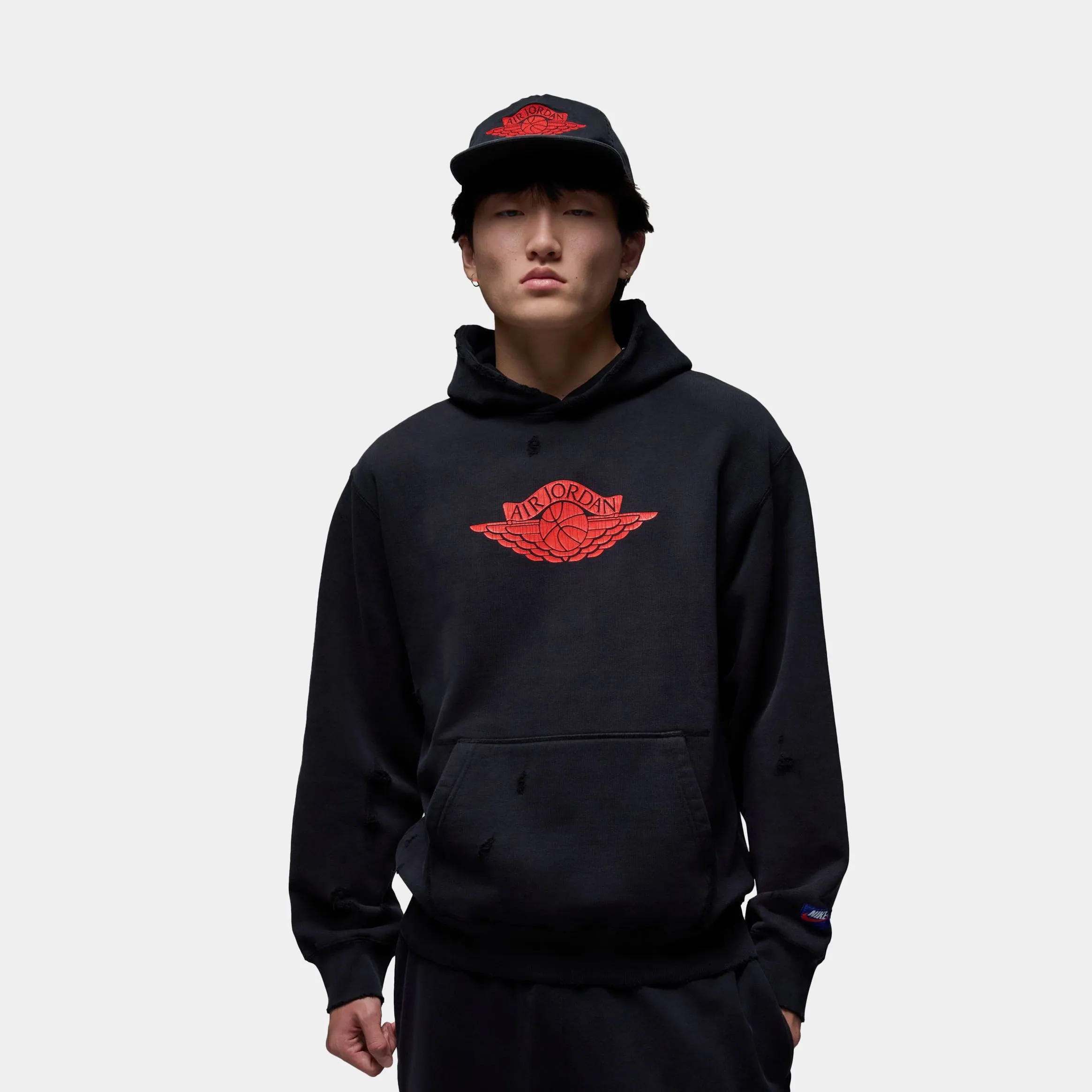 Rare Air Fleece Pullover Mens Hoodie (Black/Red) Cozy Fashion Warm Essentials