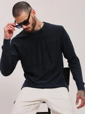 LowImpact Dye Process AntiSnag Yarn Technology Men's Navy Blue Solid Sweater