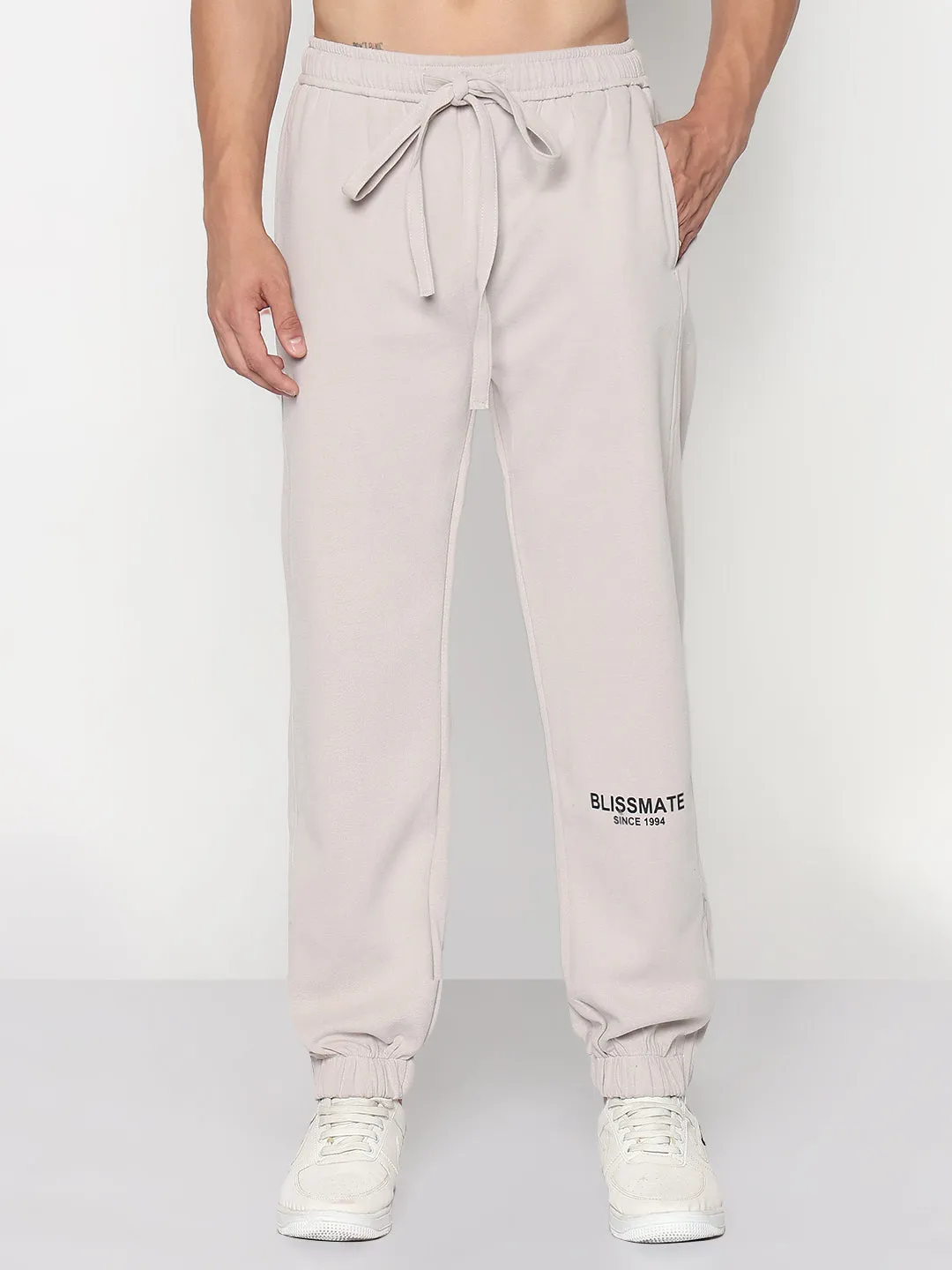Men's Beige Relaxed Fit Joggers All Occasion Tangle Free Cuffs