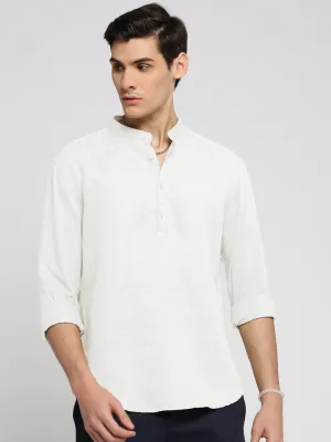 ThermalInsulated Men's White Mandarin Collar Slim Fit Shirt