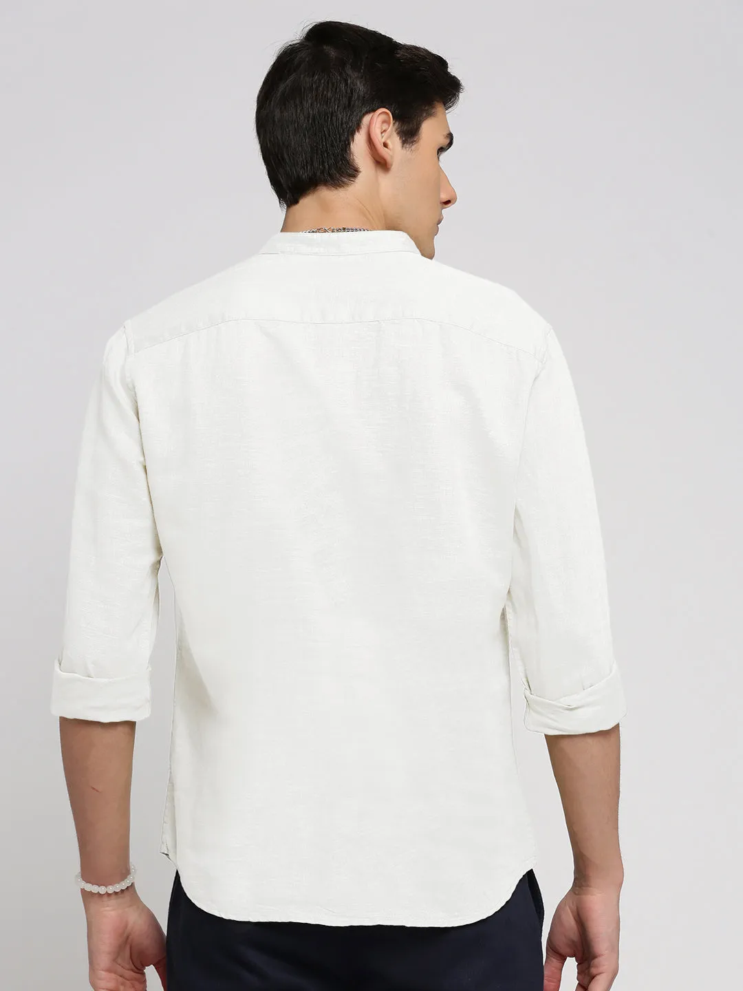 Men's White Mandarin Collar Slim Fit Shirt Ocean Fit