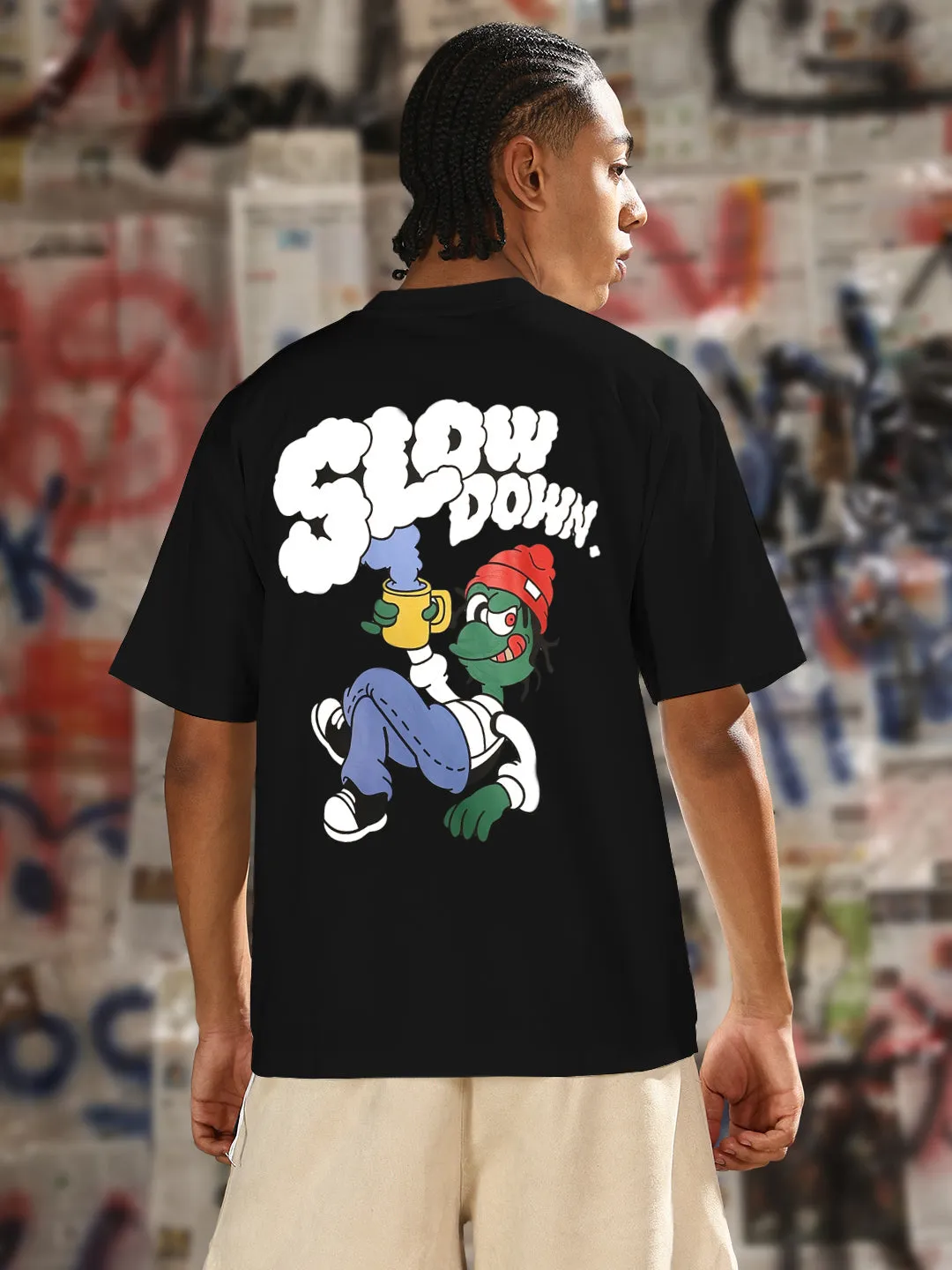 FastDrying Inner Layer Trendy Sweatpants Men's Printed Black Regular Fit T-Shirt