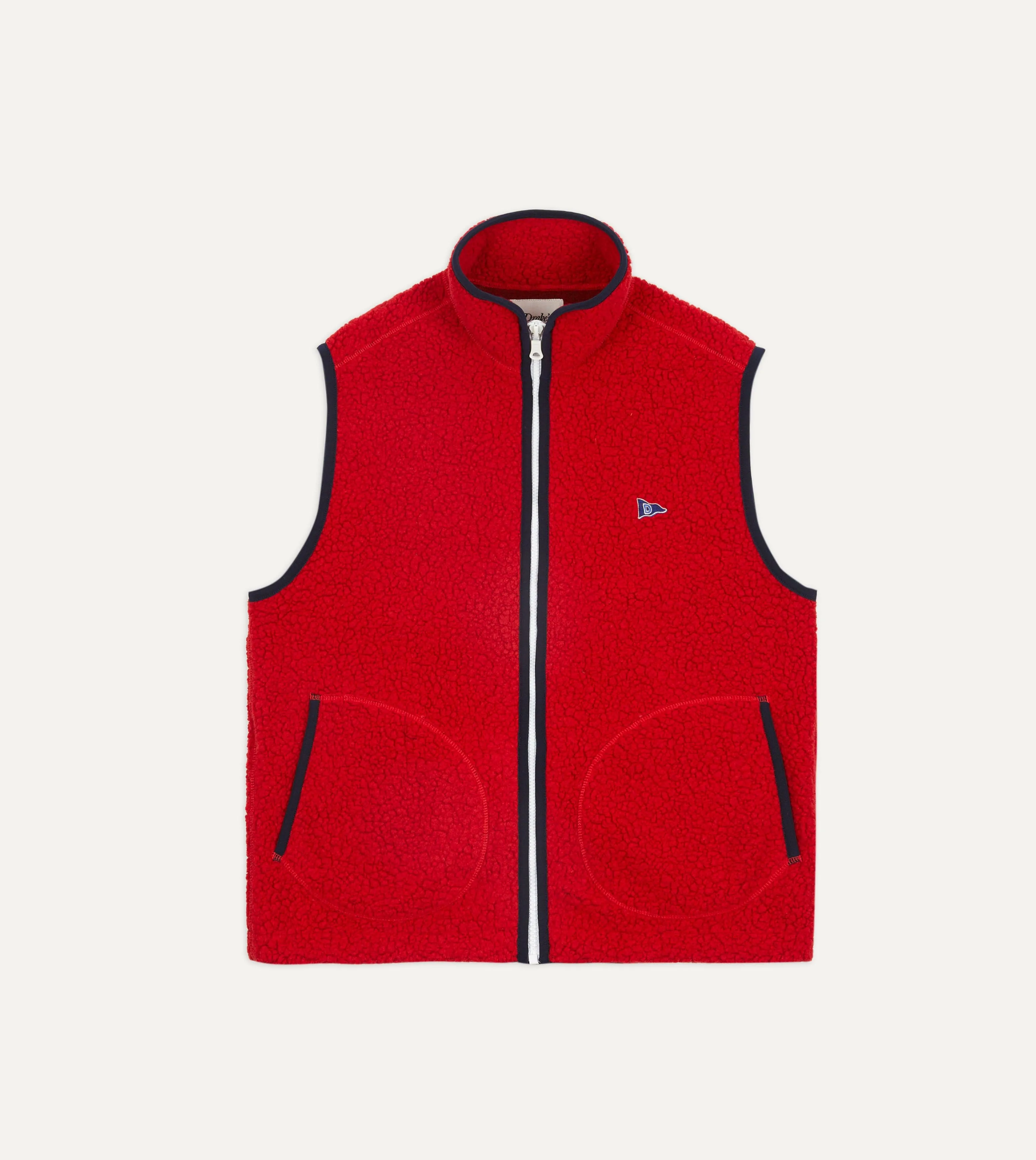 Modern Drop Tail Hem Red Boucle Wool Zip Fleece Vest