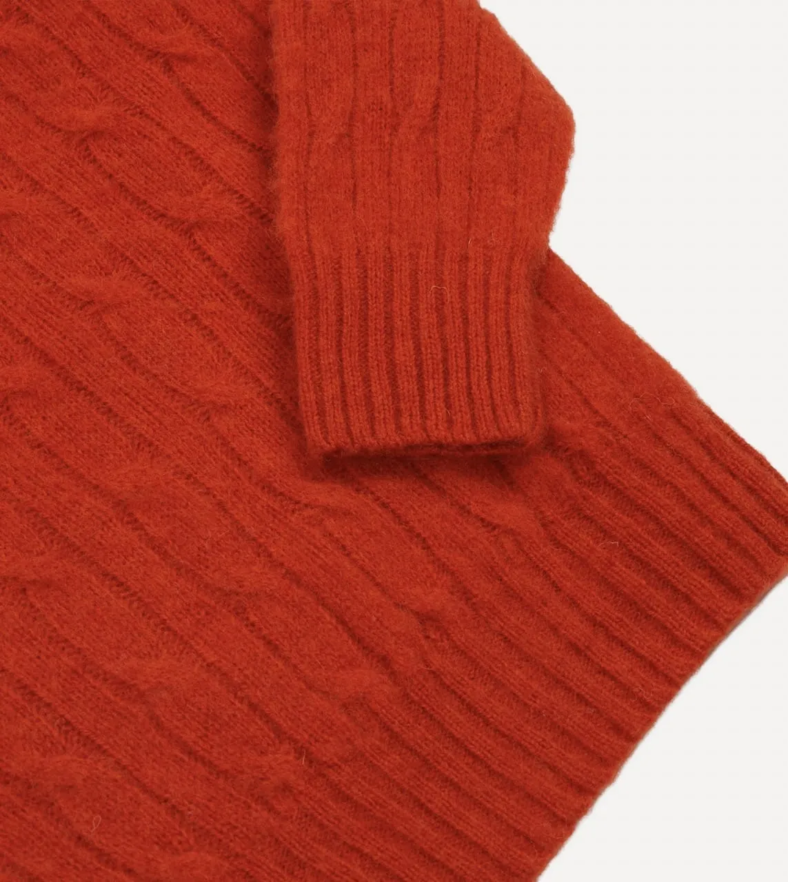 Red Brushed Cable Knit Shetland Crew Neck Jumper Twisted Cable Pattern