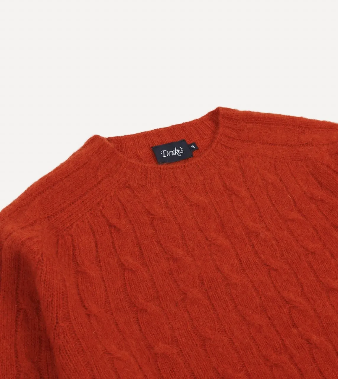Red Brushed Cable Knit Shetland Crew Neck Jumper Relaxed Warmth