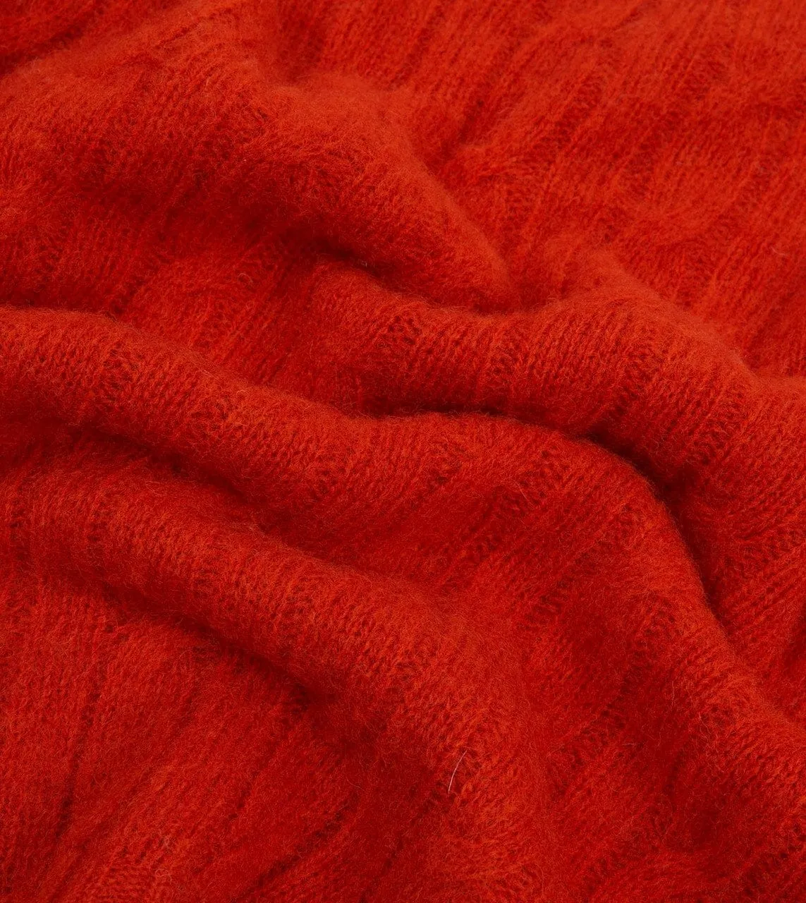 Red Brushed Cable Knit Shetland Crew Neck Jumper windy days