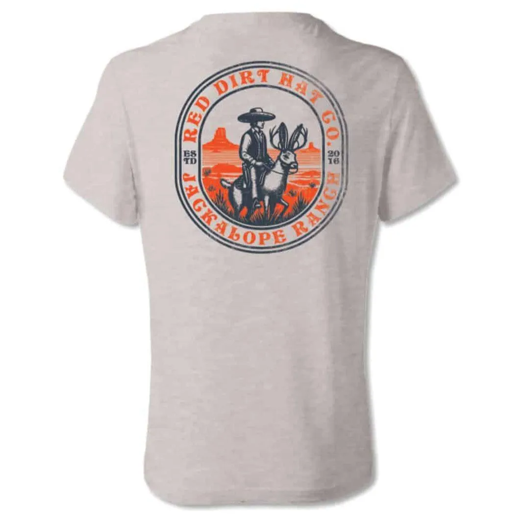 AntiStaticLining FunctionalPockets Red Dirt Hat Co. "Jackalope Trail" Graphic T-Shirt in Heather Grey
