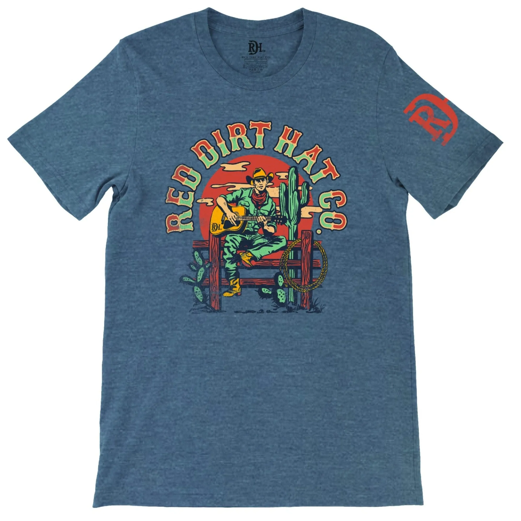 Breathable Performance Fit Bold and Comfortable Red Dirt Hat Co. "Singing Cowboy" T-Shirt in Heather Navy