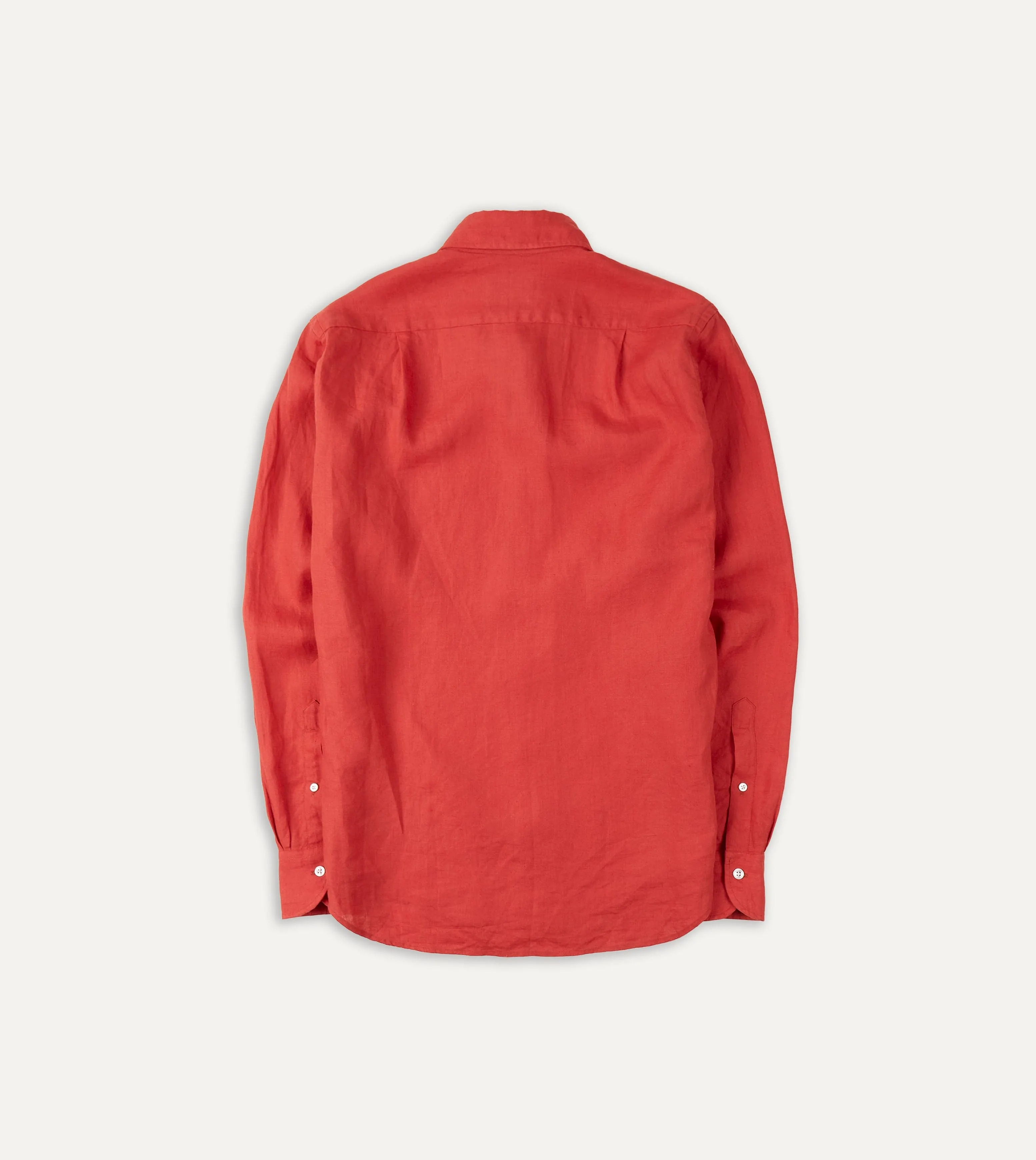 Effortless Layer Adjustable Hem Red Linen Spread Collar Shirt