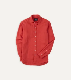 Chic and Soft Elderly clothing Red Linen Spread Collar Shirt