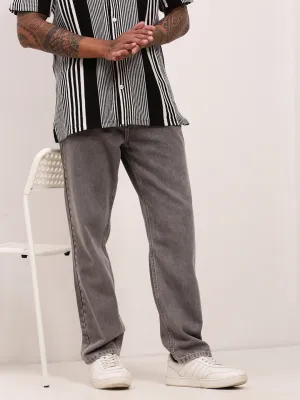 Men's Grey Solid Straight Fit Light Fade Jeans Base Look Timeless Look
