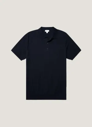 Non Restrictive Cuff Men's Knit Polo Shirt in Navy