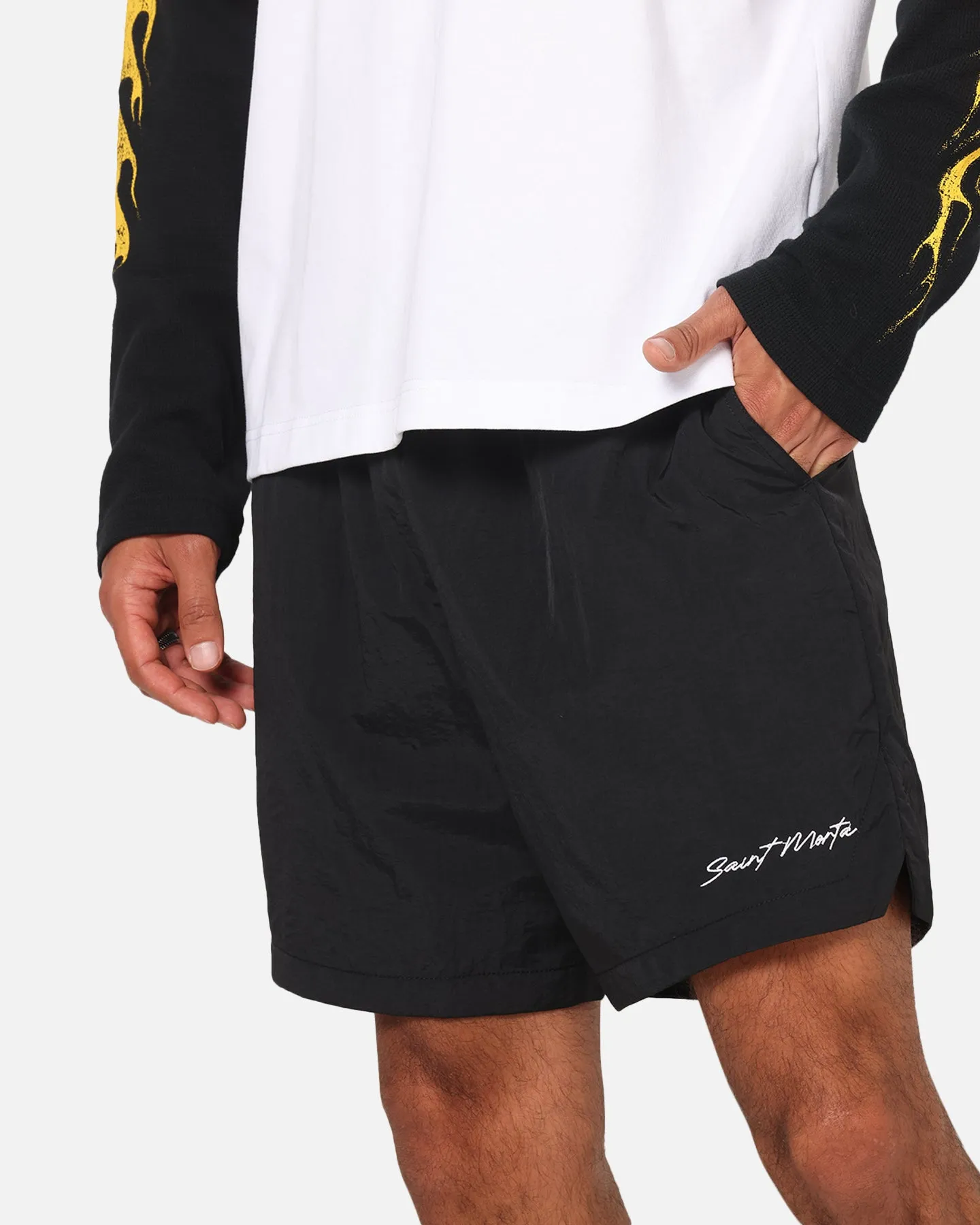 No Pressure Fit Saint Morta Scription Nylon Shorts Black