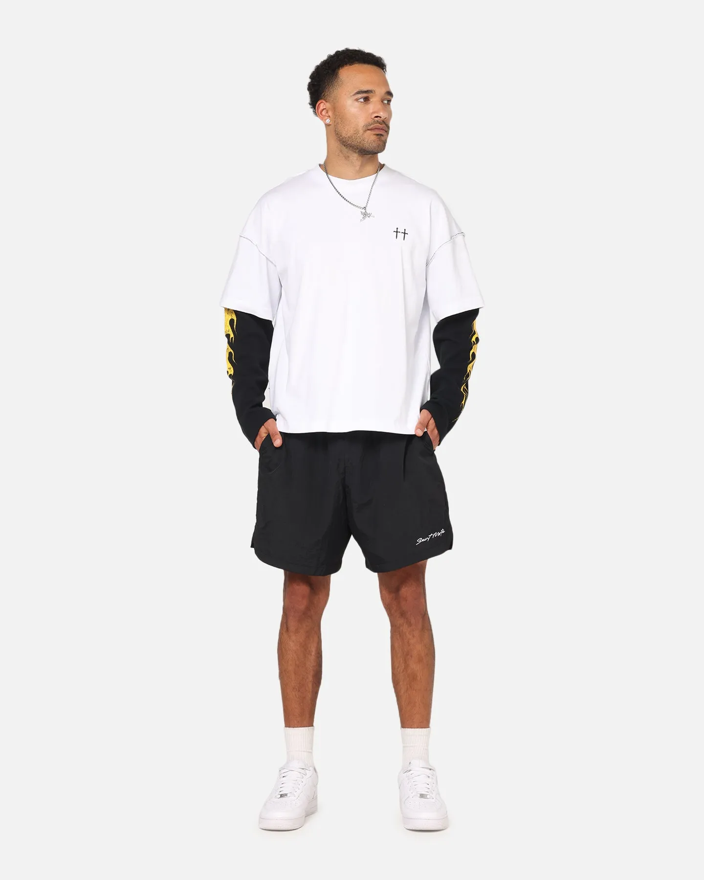 music event look Saint Morta Scription Nylon Shorts Black
