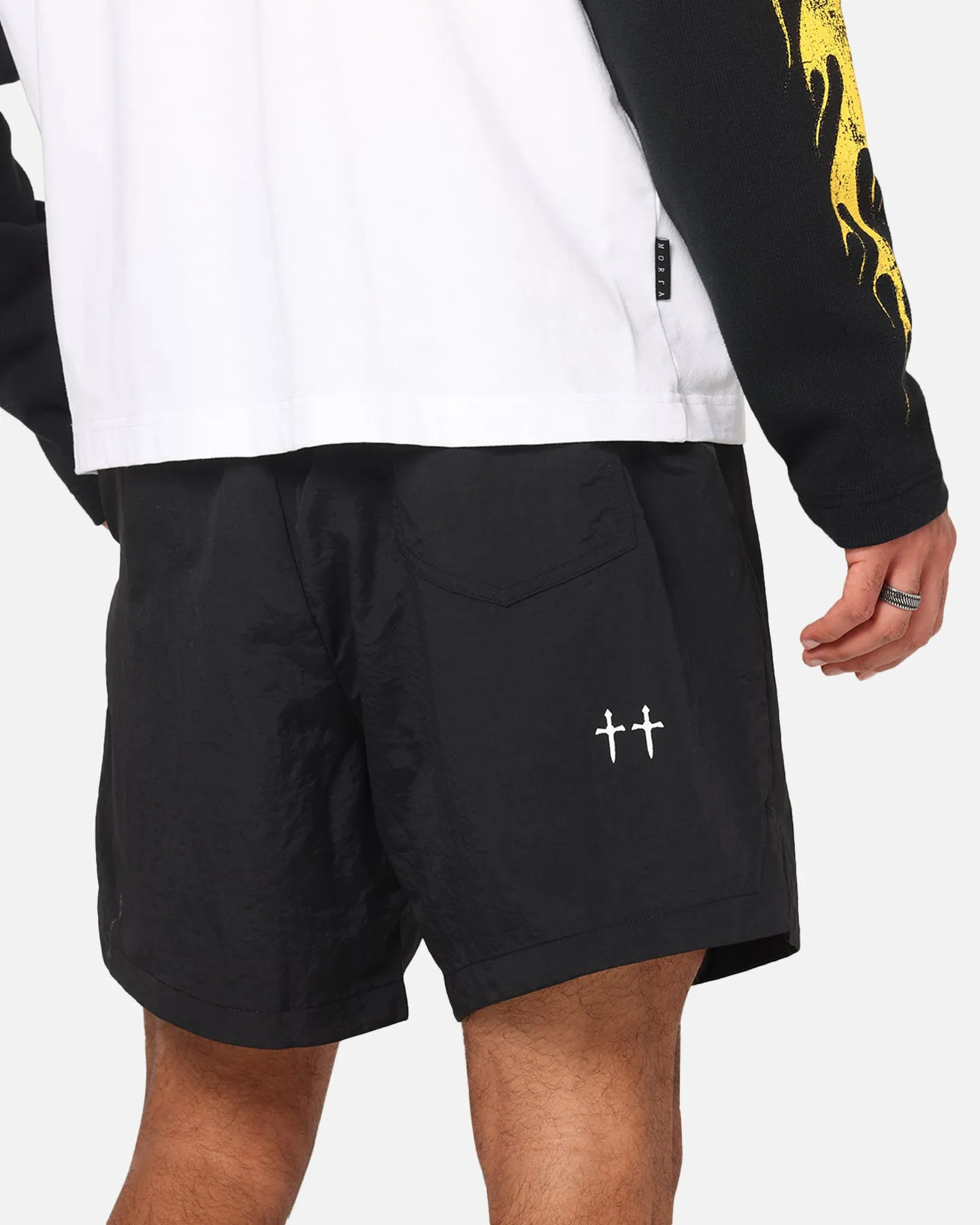 Saint Morta Scription Nylon Shorts Black Slimming Effect Tailored Design
