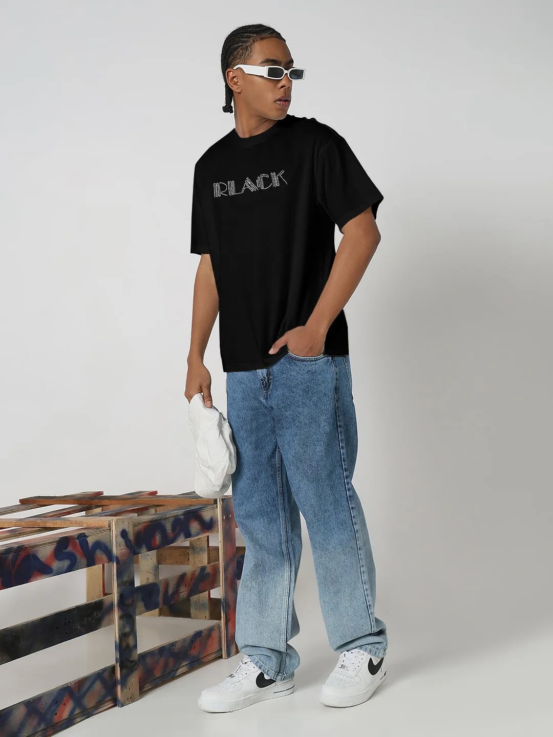 Flexible Waistband Car Cool Men's Typography Printed Black Regular Fit T-Shirt