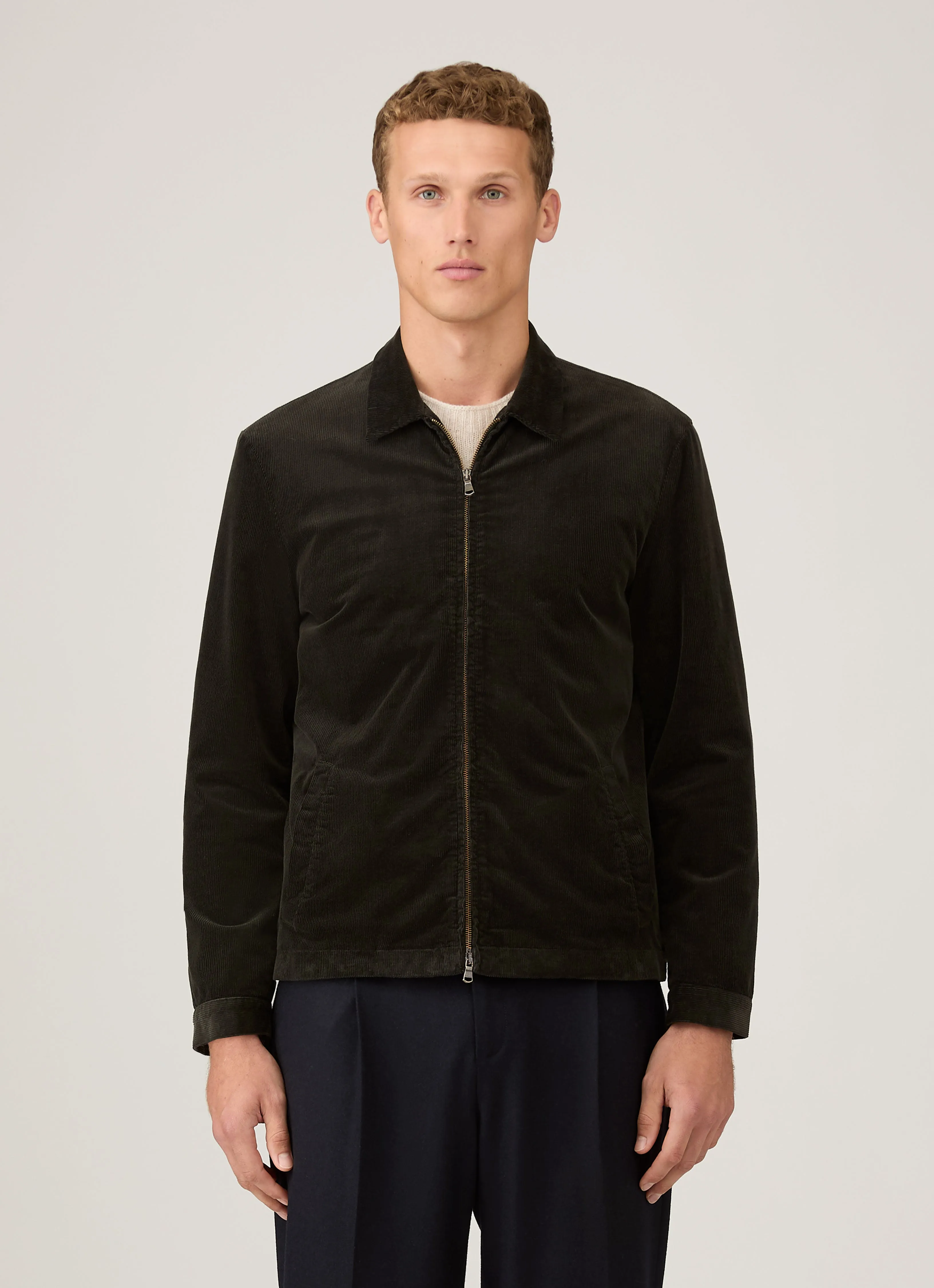 Men's Corduroy Harrington Jacket in Dark Green Mold Resistant Coating