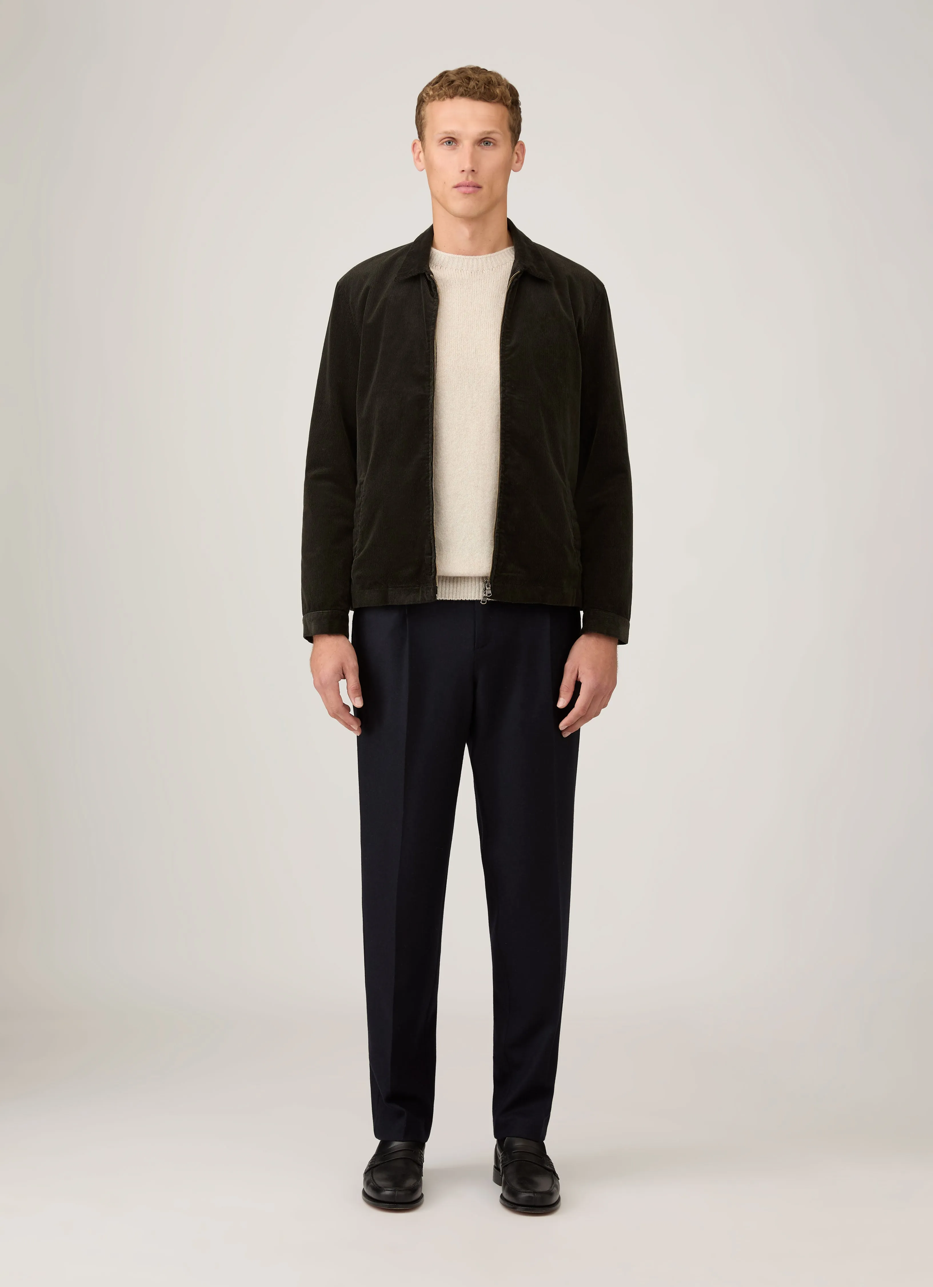 EcoFriendlyInsulation Men's Corduroy Harrington Jacket in Dark Green