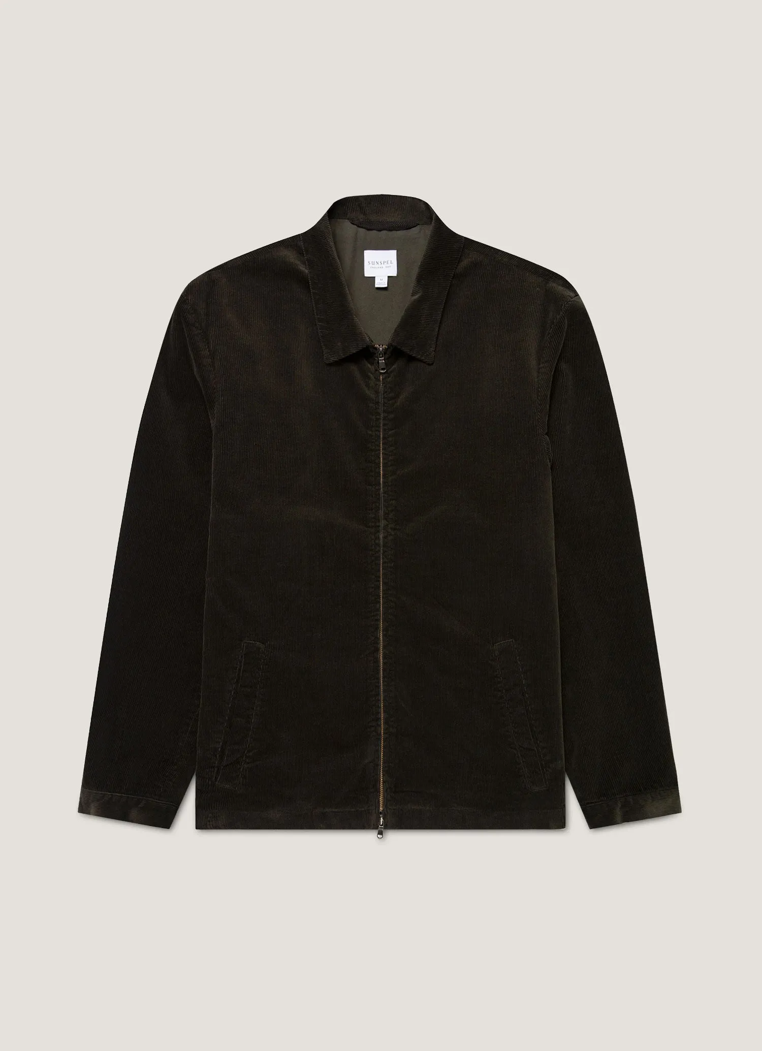 Men's Corduroy Harrington Jacket in Dark Green Compact Fit Look