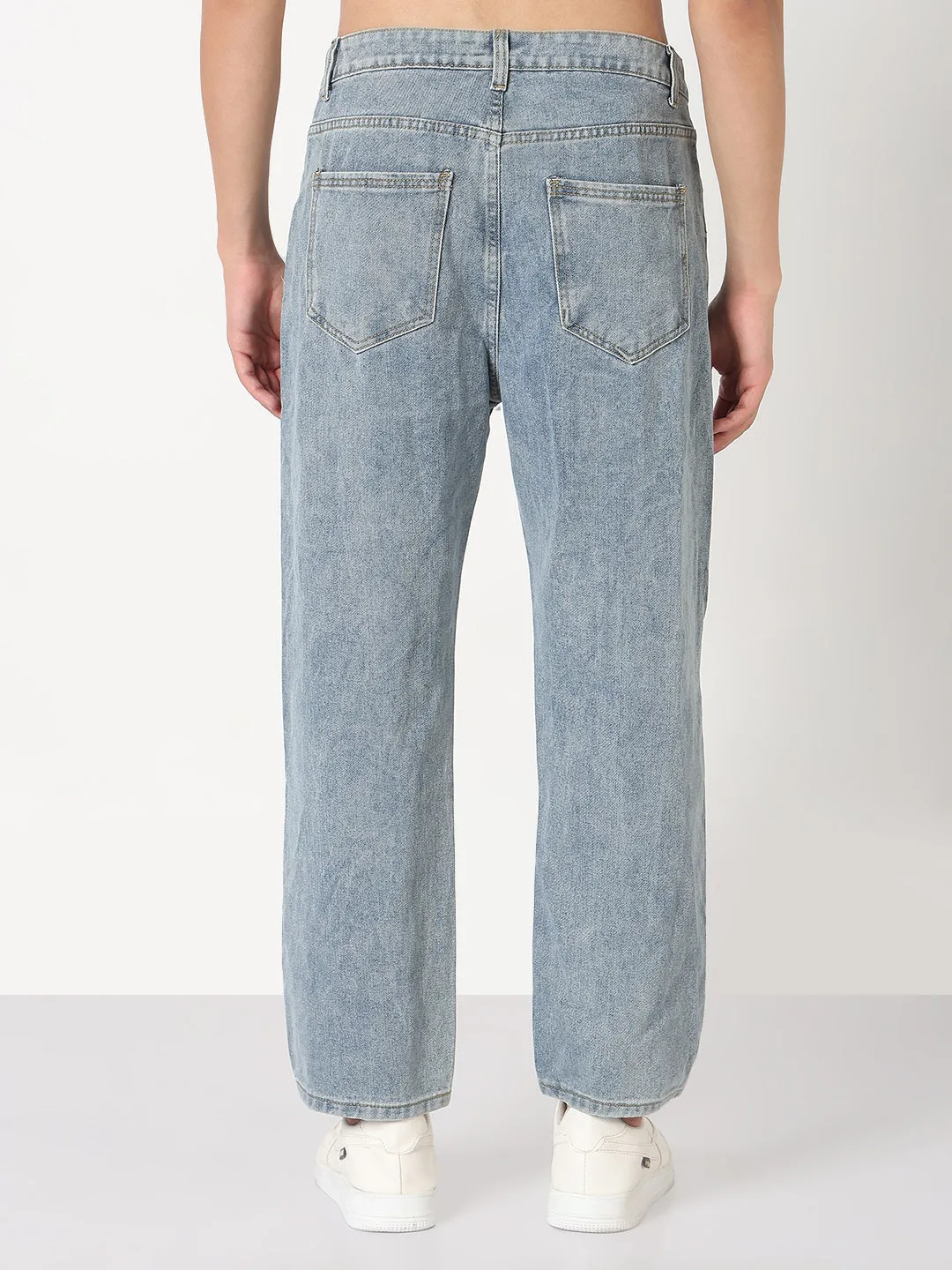 Men's Blue Distressed Straight Fit Jeans All Day Comfort Design