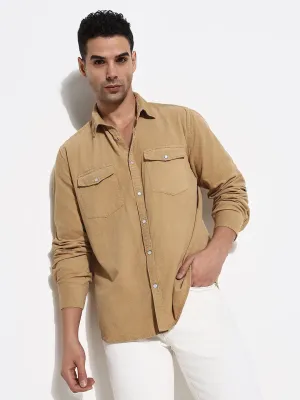 CompressionKnit Men's Khaki Solid Slim Fit Shirt