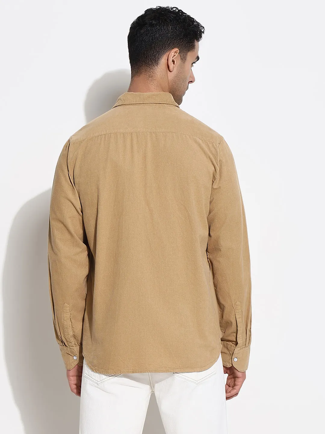 Men's Khaki Solid Slim Fit Shirt Sustain Glow